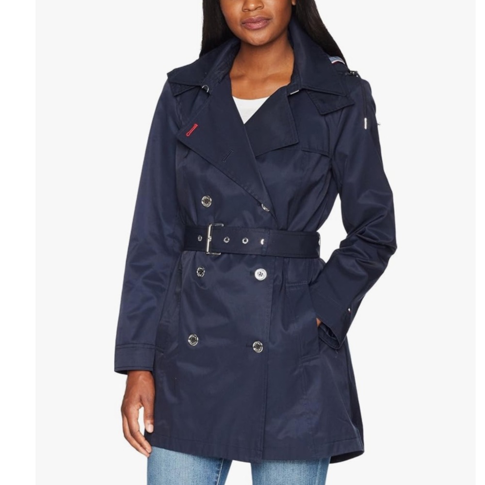 Tommy Hilfiger Navy Double-Breasted Trench Coat
